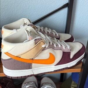 Nike Dunk-Mids Sneakers in Cream, Orange, and Purple